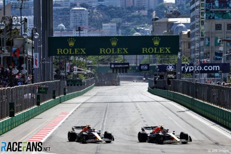 (L to R): Sergio Perez, Max Verstappen, Red Bull, Baku Street Circuit, 2022