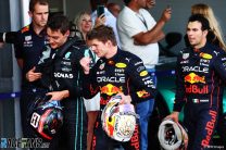 (L to R): George Russell, Mercedes; Max Verstappen, Sergio Perez, Red Bull; Baku Street Circuit, 2022