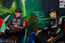 (L to R): Max Verstappen, Red Bull; George Russell, Mercedes; Baku Street Circuit, 2022