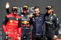 (L to R): Carlos Sainz Jr, Ferrari; Max Verstappen, Red Bull; Lewis Hamilton, Mercedes; Circuit Gilles Villeneuve, 2022