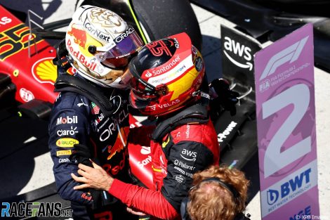 (L to R): Max Verstappen, Red Bull;  Carlos Sainz Jr, Ferrari;  Gilles Villeneuve Circuit, 2022