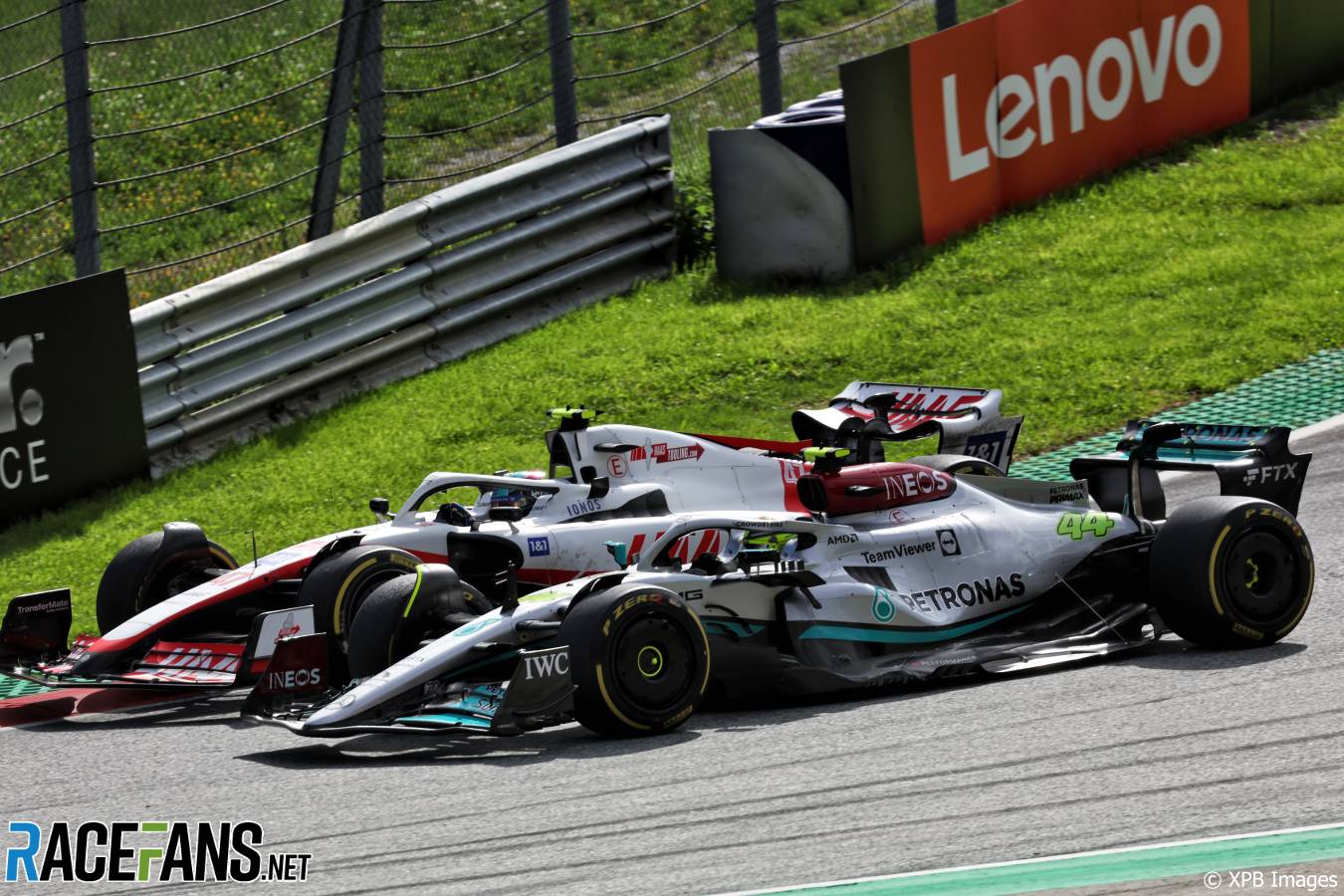Lewis Hamilton, Mercedes and Mick Schumacher, Haas, Red Bull Ring, 2022