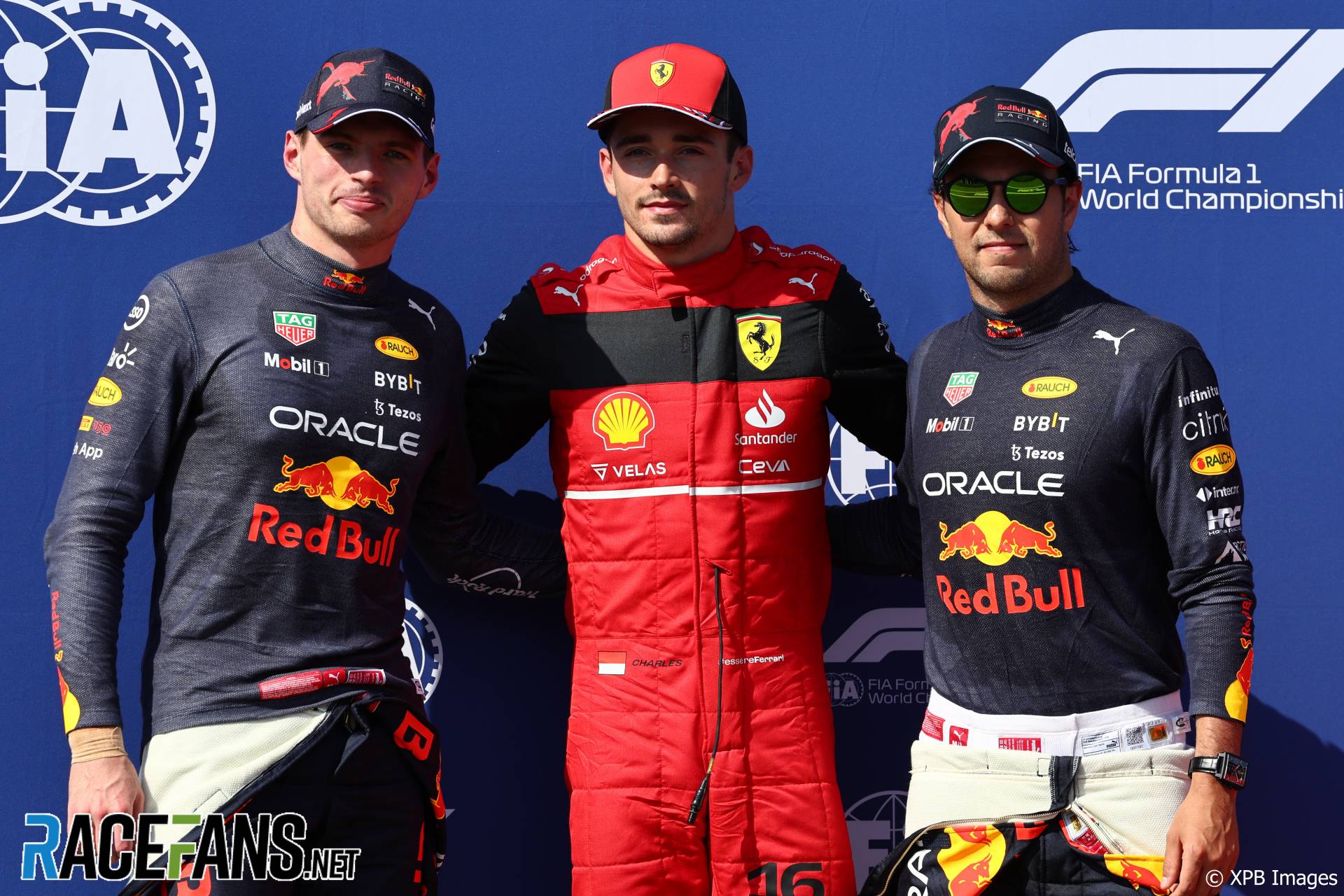 (L to R): Max Verstappen, Red Bull; Charles Leclerc, Ferrari; Sergio Perez, Red Bull; Paul Ricard, 2022