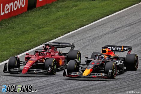 (L to R): Charles Leclerc, Ferrari; Max Verstappen, Red Bull; Red Bull Ring, 2022