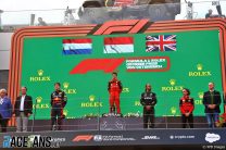 (L to R): Max Verstappen, Red Bull; Charles Leclerc, Ferrari; Lewis Hamilton, Mercedes; Red Bull Ring, 2022