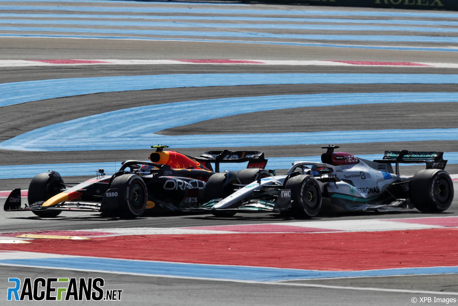 Sergio Perez, Red Bull and George Russell, Mercedes, Paul Ricard, 2022