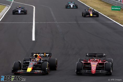 (L to R): Max Verstappen, Red Bull;  Charles Leclerc, Ferrari, Hungering, 2022