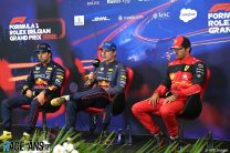 (L to R): Sergio Perez, Max Verstappen, Red Bull; Carlos Sainz Jr, Ferrari, Spa-Francorchamps, 2022