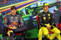 (L to R): Max Verstappen, Red Bull, Charles Leclerc, Ferrari, Monza, 2022