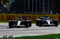 (L to R): Max Verstappen, Red Bull; George Russell, Mercedes; Monza, 2022