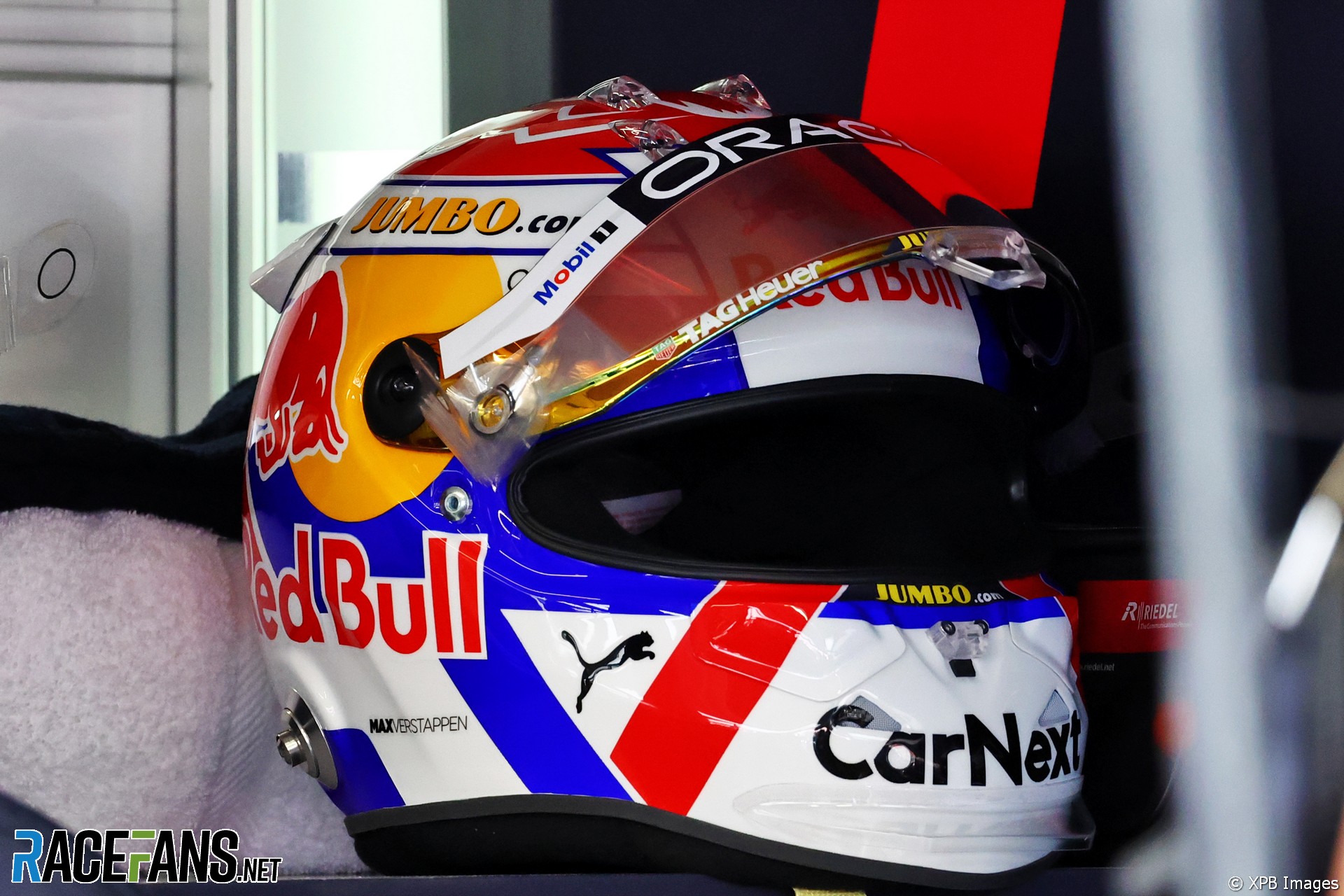 Max Verstappen's helmet, Red Bull, Spa-Francorchamps, 2022