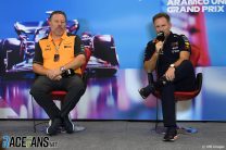 (L to R): Zak Brown, McLaren CEO; Christian Horner, Red Bull Team Principal; Circuit of the Americas, 2022