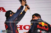 (L to R): Sergio Perez, Max Verstappen, Red Bull, Suzuka, 2022