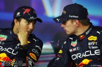 (L to R): Sergio Perez, Max Verstappen, Red Bull, Yas Marina, 2022