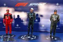 (L to R): Carlos Sainz Jr, Ferrari; George Russell, Lewis Hamilton, Mercedes; Interlagos, 2022