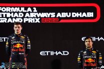 (L to R): Max Verstappen, Sergio Perez, Red Bull, Yas Marina, 2022