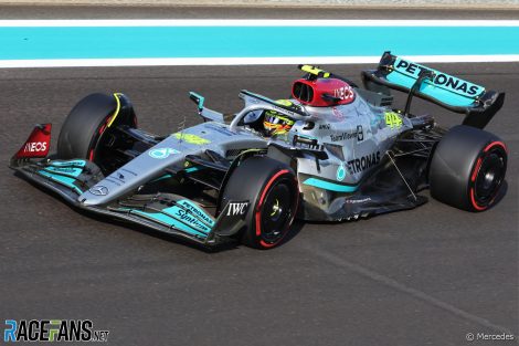 Lewis Hamilton in the Mercedes W13 at Yas Marina in 2022