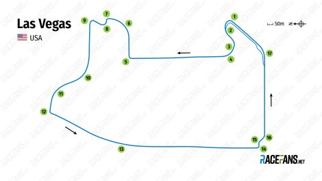 Las Vegaso Formulės 1 gatvių trasos trasų žemėlapis – 2022 m. lapkričio mėn. peržiūrėtas išdėstymas