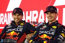 (L to R): Sergio Perez, Max Verstappen, Red Bull, Bahrain International Circuit, 2023