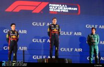 (L to R): Sergio Perez, Max Verstappen, Red Bull; Fernando Alonso, Aston Martin; Bahrain International Circuit, 2023