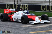 Alain Prost drives his 1984 McLaren, Bahrain International Circuit, 2023