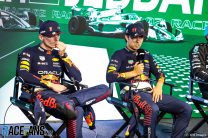 (L to R): Max Verstappen, Sergio Perez, Red Bull, Jeddah Corniche Circuit, 2023
