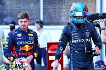 (L to R): Max Verstappen, Red Bull; George Russell, Mercedes; Baku City Circuit; 2023