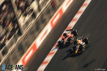 (L to R): Charles Leclerc, Ferrari; Sergio Perez, Red Bull; Baku City Circuit, 2023