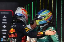 (L to R): Max Verstappen, Red Bull; Fernando Alonso, Aston Martin; Albert Park, 2023
