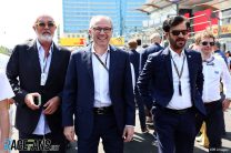 (L to R): Flavio Briatore, Stefano Domenicali, Mohammed Bin Sulayem, Baku City Circuit, 2023
