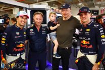 (L to R): Sergio Perez, Red Bull, Christian Horner, Red Bull Team Principal, Elon Musk, Max Verstappen, Red Bull, Miami International Autodrome, 2023