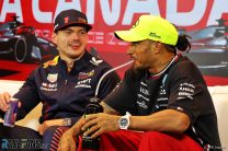 (L to R): Max Verstappen, Red Bull; Lewis Hamilton, Mercedes; Circuit Gilles Villeneuve, 2023