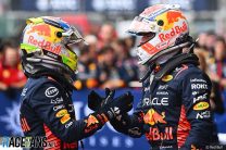(L to R): Sergio Perez, Max Verstappen, Red Bull, Spa-Francorchamps, 2023
