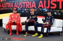 (L to R): Charles Leclerc, Ferrari, Max Verstappen, Sergio Perez, Red Bull, Red Bull Ring, 2023