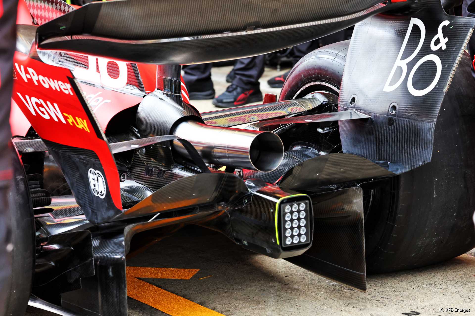 Ferrari SF-23 rear wing and exhaust, Silverstone, 2023
