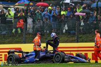 Sainz quickest, Sargeant crashes, Verstappen sets no time in wet practice