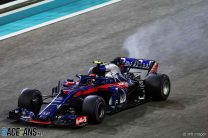 Pierre Gasly of Toro Rosso-Honda with an engine problem, Yas Marina, 2018