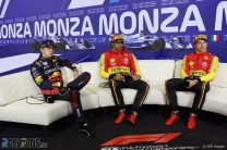 (L to R): Max Verstappen, Red Bull, Carlos Sainz Jr, Ferrari, Charles Leclerc, Ferrari, Monza, 2023