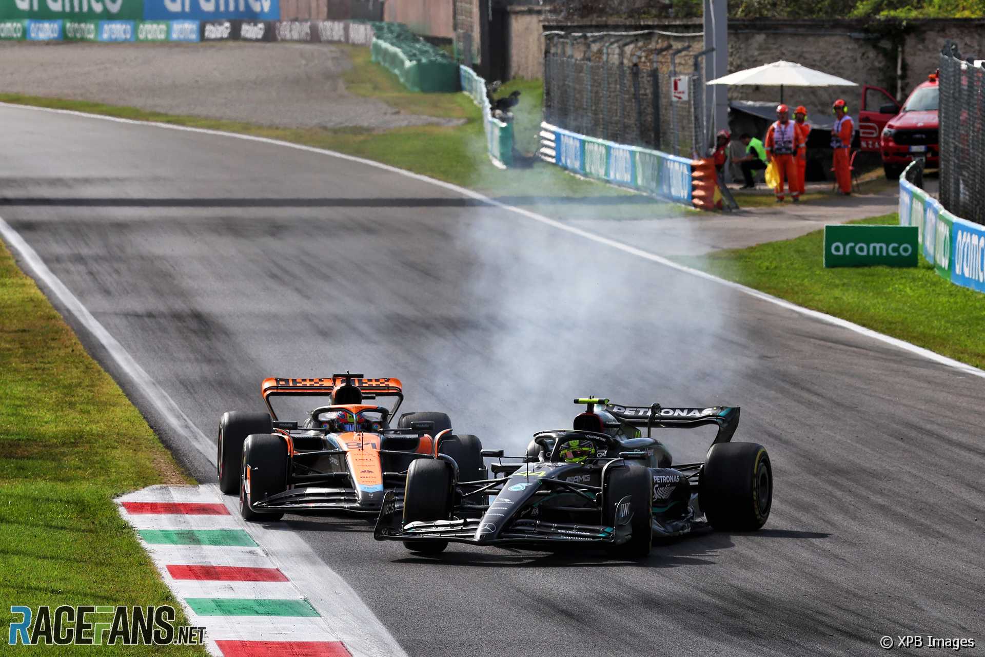 Oscar Piastri, McLaren and Lewis Hamilton, Mercedes, Monza, 2023