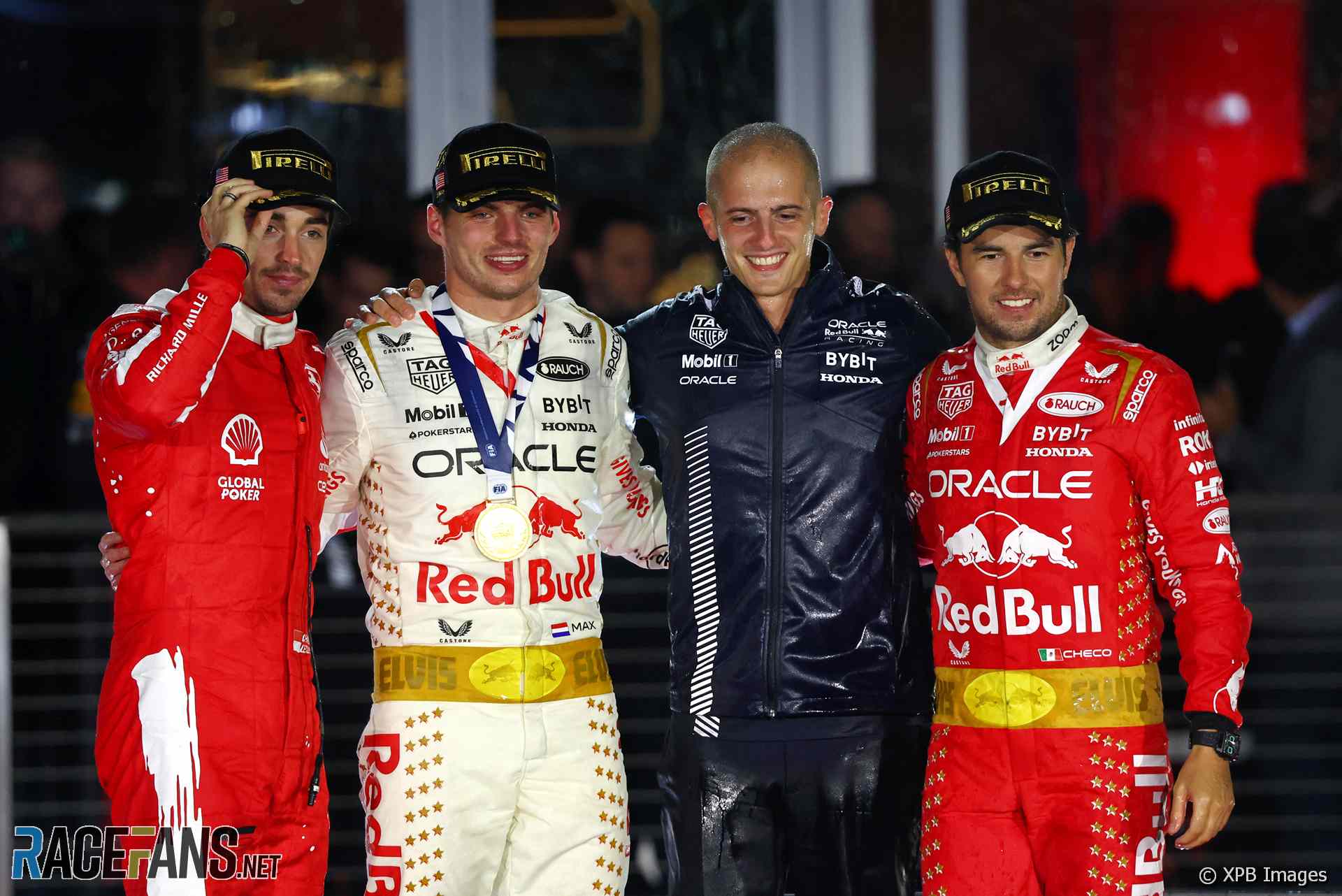 Charles Leclerc, Max Verstappen, Francesco Laud, Sergio Perez, Las Vegas Grand Prix, 2023