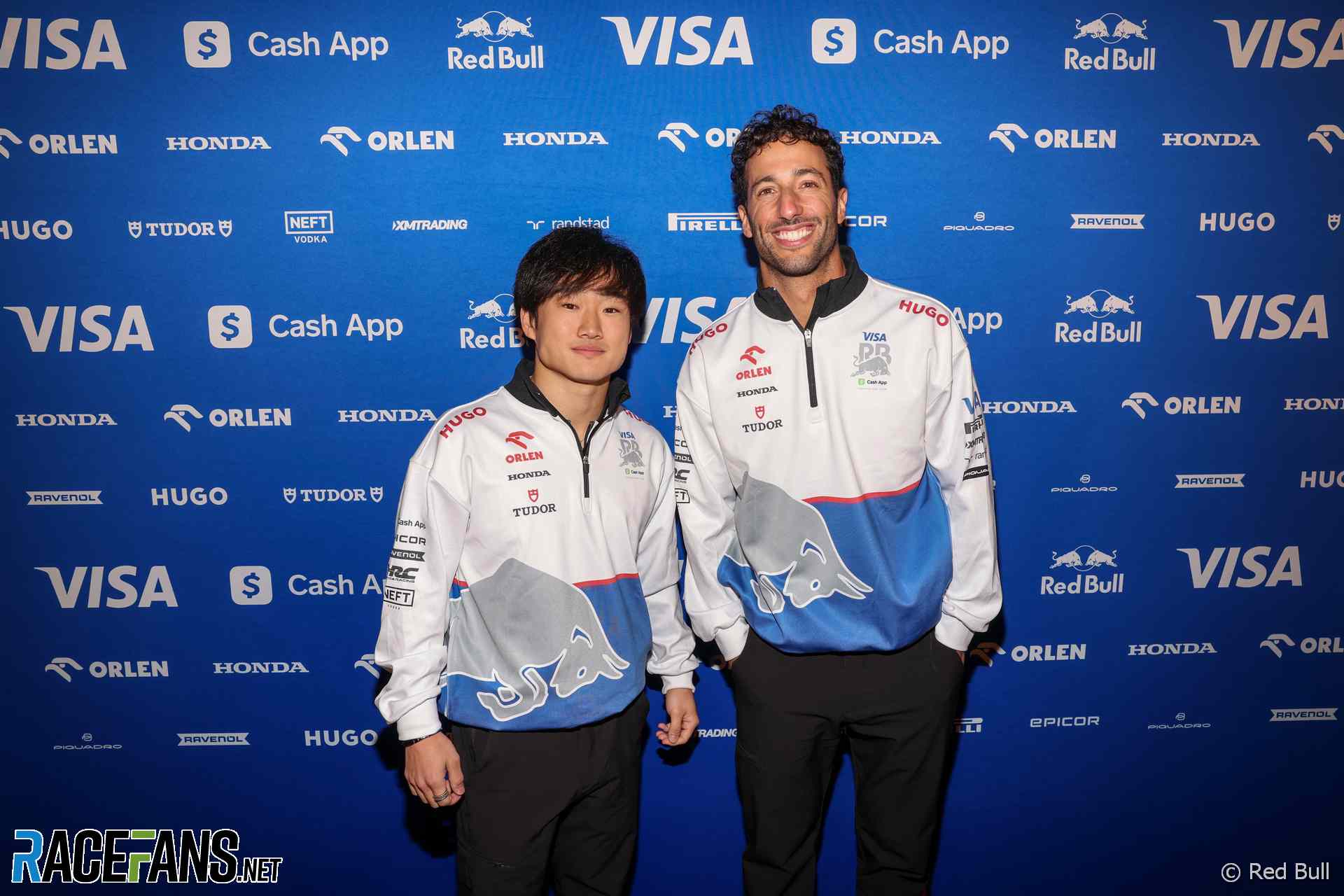 Yuki Tsunoda, Daniel Ricciardo, RB launch, Las Vegas, 2024