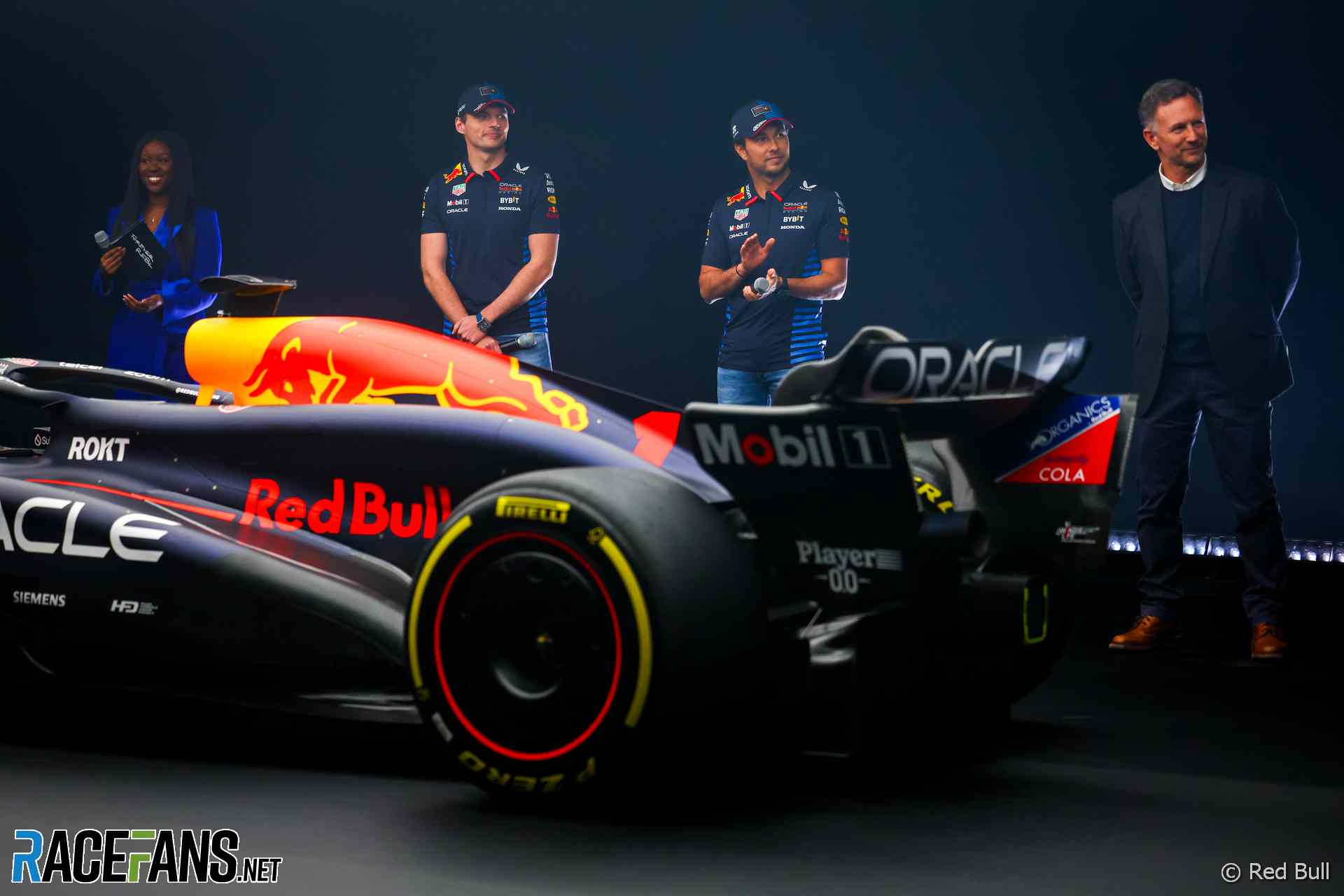 Max Verstappen, Sergio Perez, Christian Horner, Red Bull RB20, 2024