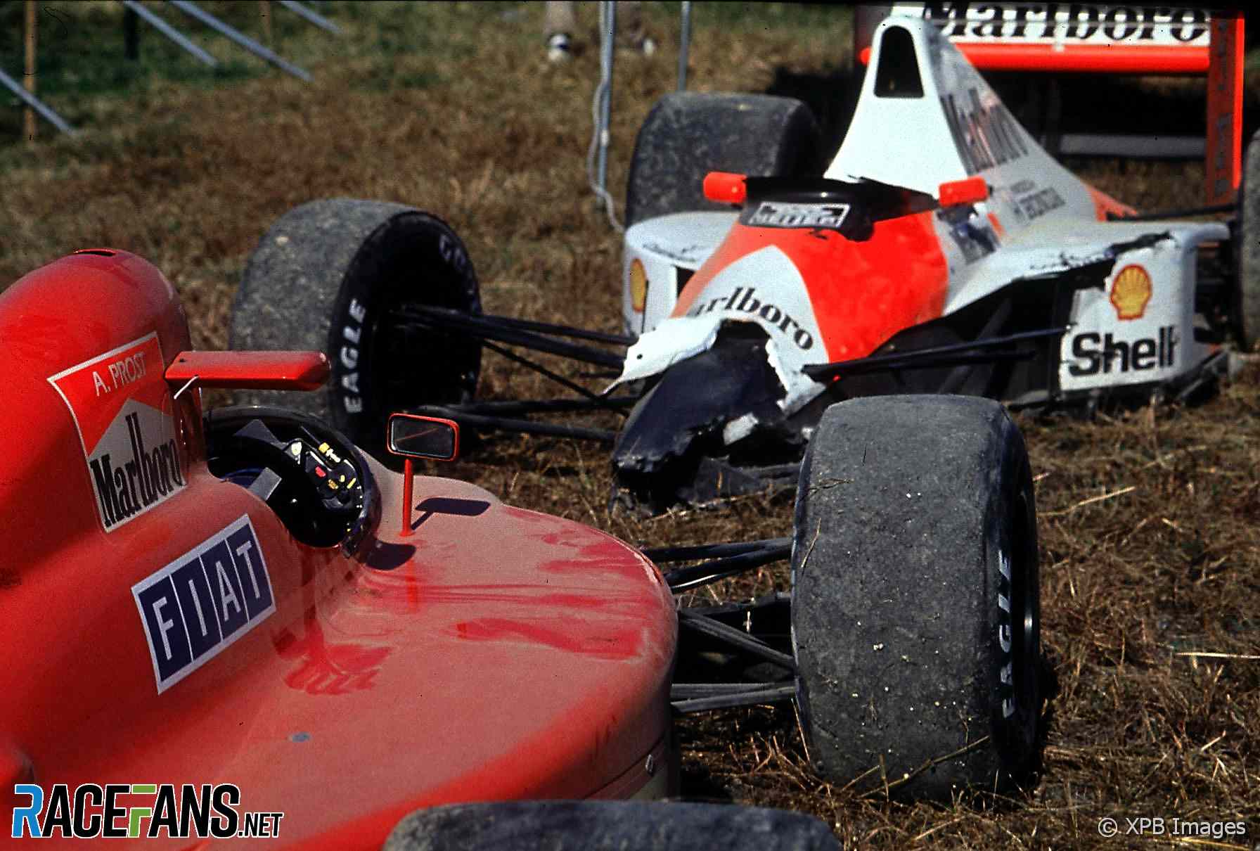 Ayrton Senna and Alain Prost crashed at the start of the 1990 Japanese Grand Prix
